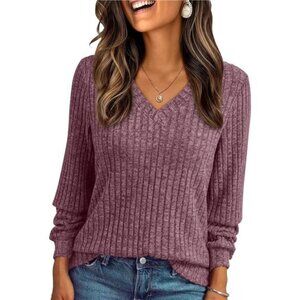 Elegant V-Neck Long Sleeve Tunic - Dressy Casual Fall Top & Work Sweater